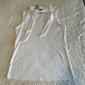 NWT! Ann Taylor Petite Tie Mock Neck Shell, white, PS